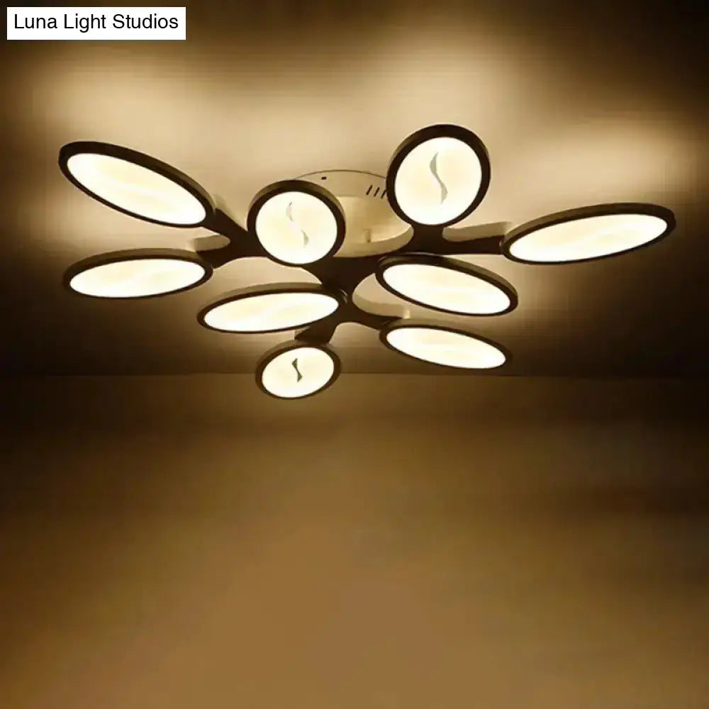 DecorBites™ DecorBites™ Contemporary Acrylic Oval-Leaf Branch Semi Flush Light - 6/9/12 Lights - White LED Ceiling Lamp - Warm/White Light