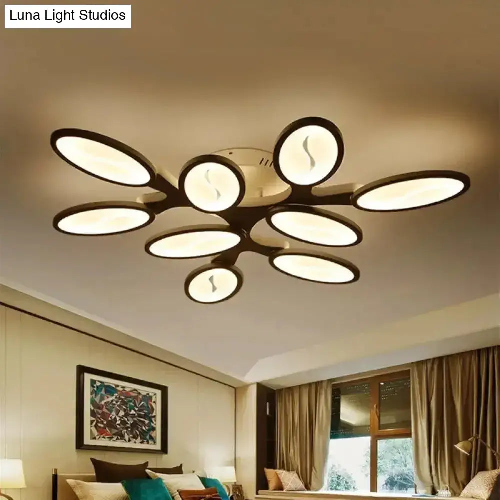 DecorBites™ DecorBites™ Contemporary Acrylic Oval-Leaf Branch Semi Flush Light - 6/9/12 Lights - White LED Ceiling Lamp - Warm/White Light