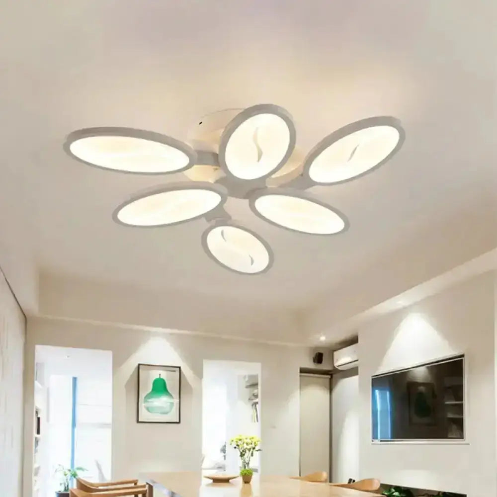 DecorBites™ DecorBites™ Contemporary Acrylic Oval-Leaf Branch Semi Flush Light - 6/9/12 Lights - White LED Ceiling Lamp - Warm/White Light