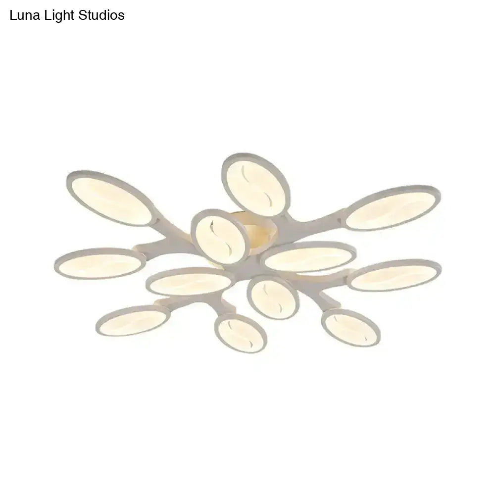 DecorBites™ DecorBites™ Contemporary Acrylic Oval-Leaf Branch Semi Flush Light - 6/9/12 Lights - White LED Ceiling Lamp - Warm/White Light