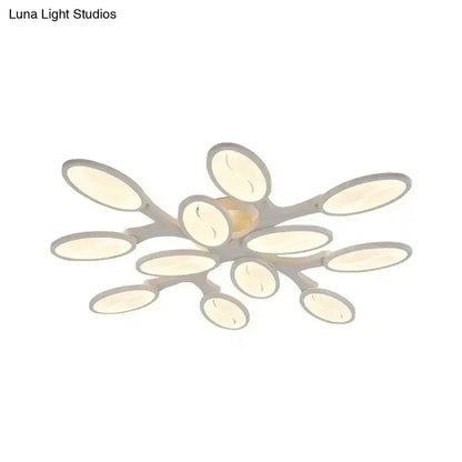 DecorBites™ DecorBites™ Contemporary Acrylic Oval-Leaf Branch Semi Flush Light - 6/9/12 Lights - White LED Ceiling Lamp - Warm/White Light