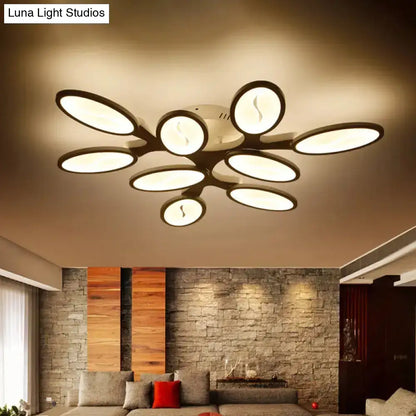 DecorBites™ DecorBites™ Contemporary Acrylic Oval-Leaf Branch Semi Flush Light - 6/9/12 Lights - White LED Ceiling Lamp - Warm/White Light