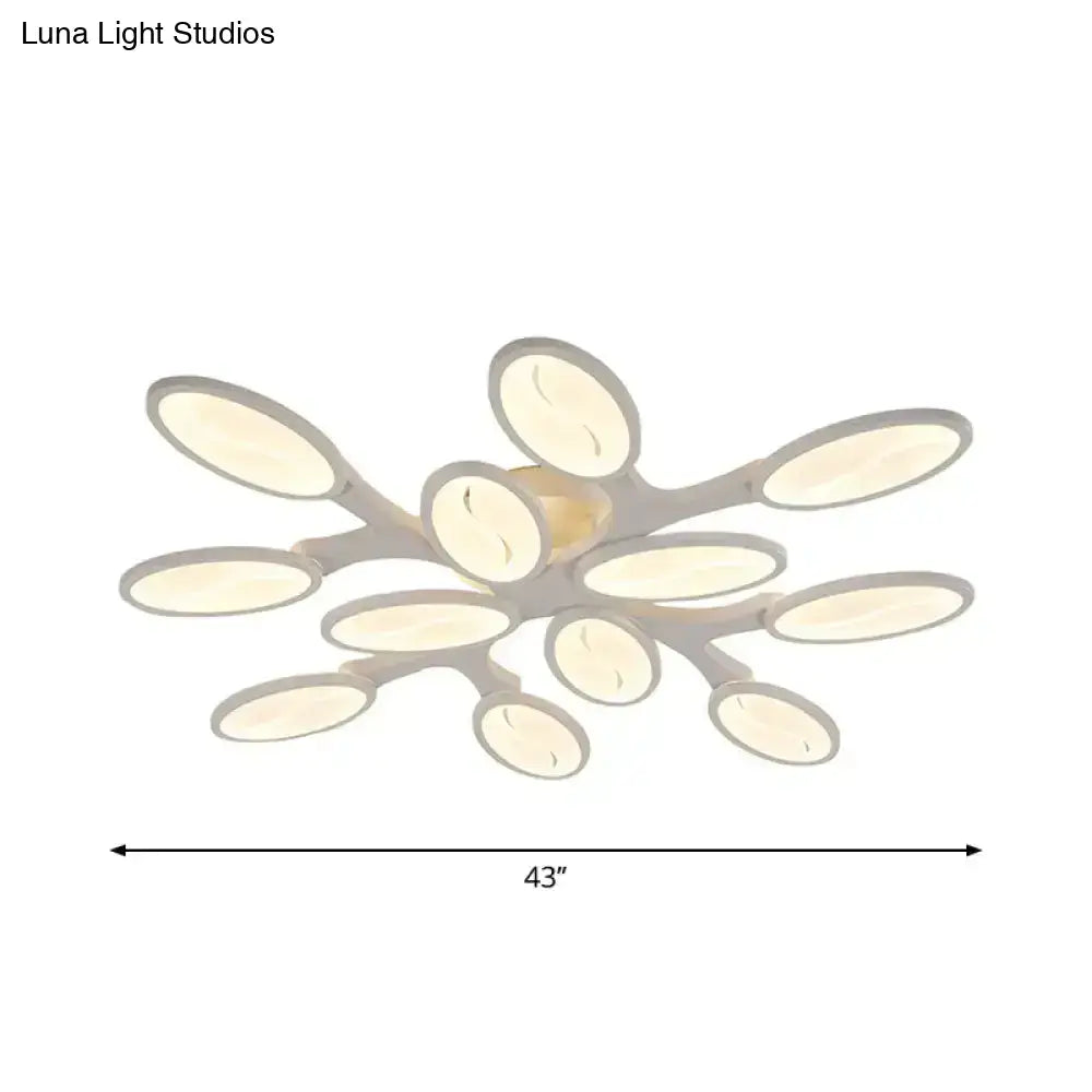 DecorBites™ DecorBites™ Contemporary Acrylic Oval-Leaf Branch Semi Flush Light - 6/9/12 Lights - White LED Ceiling Lamp - Warm/White Light