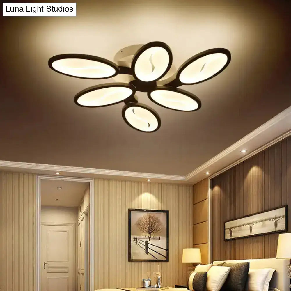 DecorBites™ DecorBites™ Contemporary Acrylic Oval-Leaf Branch Semi Flush Light - 6/9/12 Lights - White LED Ceiling Lamp - Warm/White Light