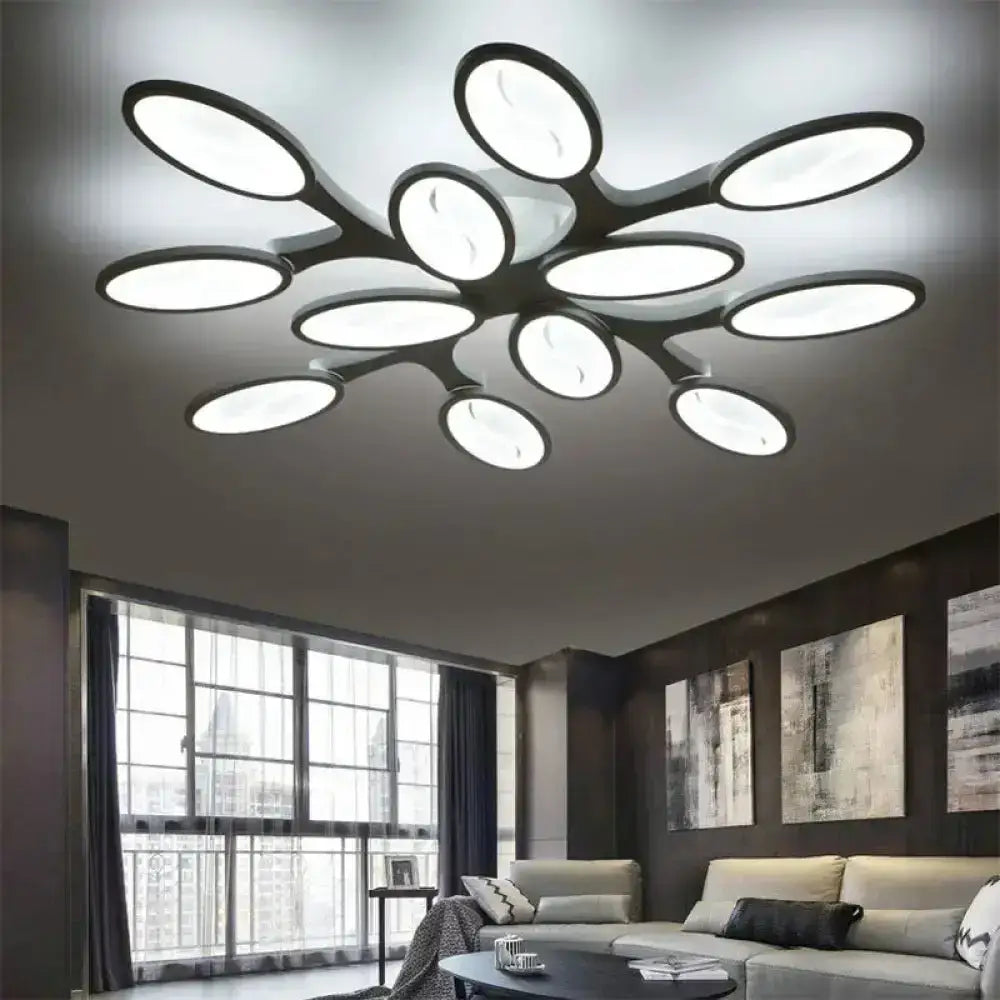 DecorBites™ DecorBites™ Contemporary Acrylic Oval-Leaf Branch Semi Flush Light - 6/9/12 Lights - White LED Ceiling Lamp - Warm/White Light