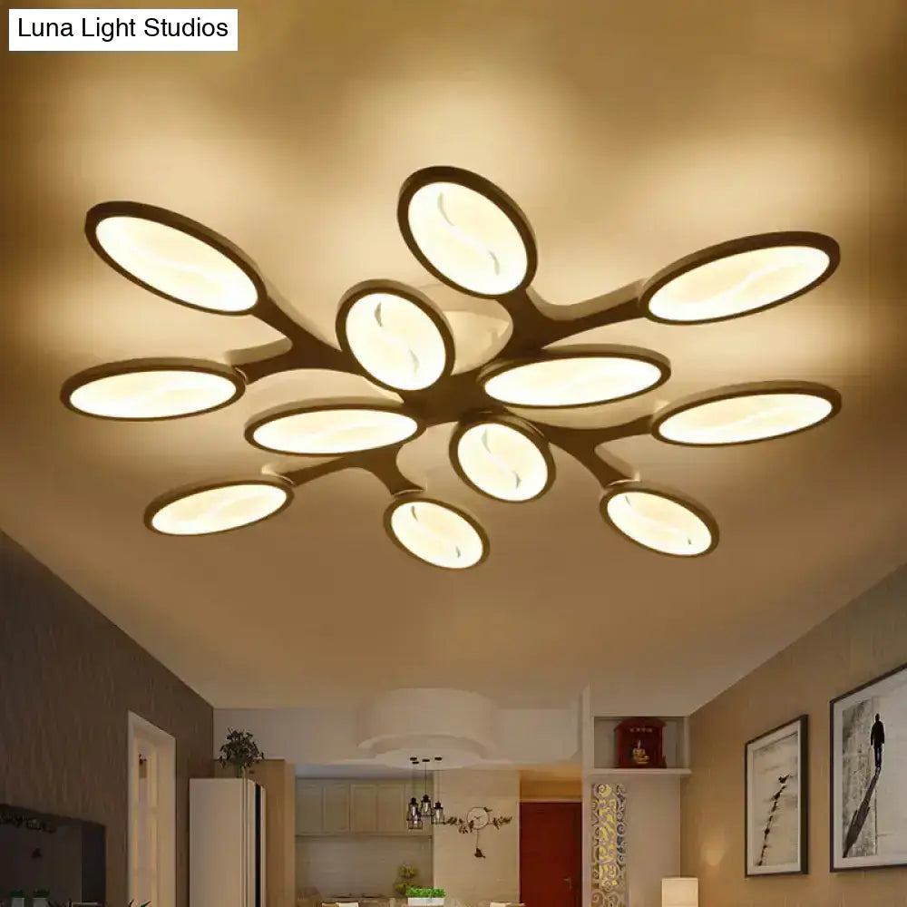 DecorBites™ DecorBites™ Contemporary Acrylic Oval-Leaf Branch Semi Flush Light - 6/9/12 Lights - White LED Ceiling Lamp - Warm/White Light