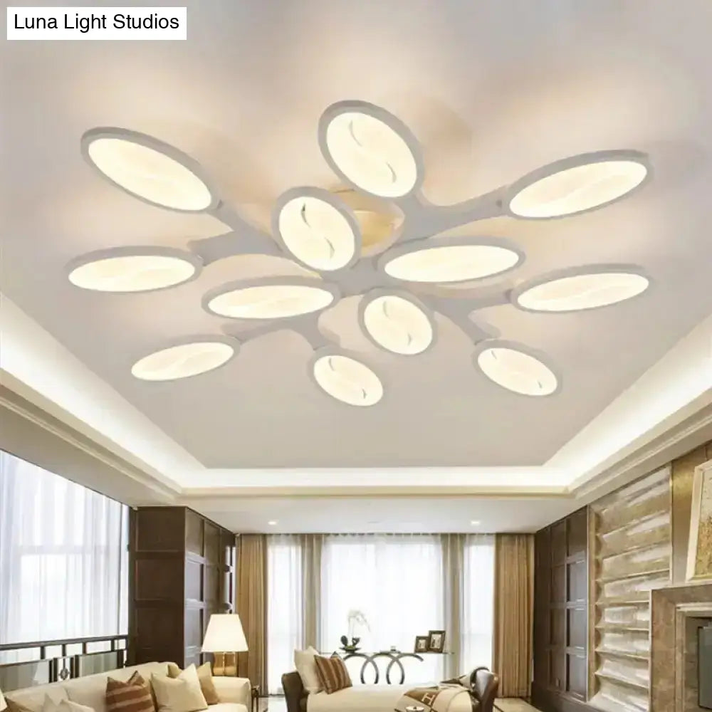 DecorBites™ DecorBites™ Contemporary Acrylic Oval-Leaf Branch Semi Flush Light - 6/9/12 Lights - White LED Ceiling Lamp - Warm/White Light