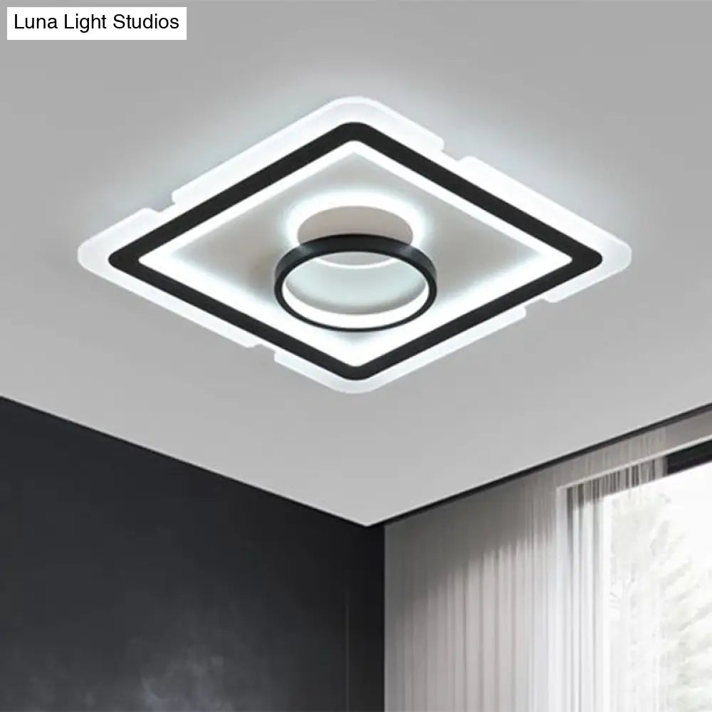 DecorBites™ DecorBites™ Contemporary Acrylic Square Ceiling Lighting - LED Flush Mount Light for Bedroom - Black/White - 16"/19.5