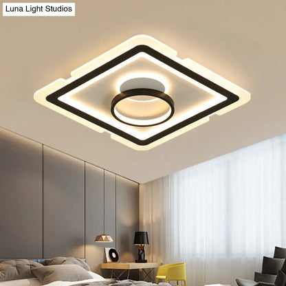 DecorBites™ DecorBites™ Contemporary Acrylic Square Ceiling Lighting - LED Flush Mount Light for Bedroom - Black/White - 16"/19.5