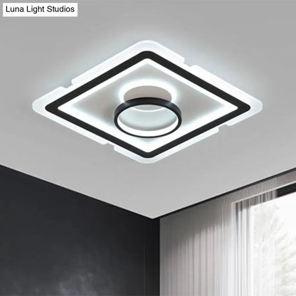 DecorBites™ DecorBites™ Contemporary Acrylic Square Ceiling Lighting - LED Flush Mount Light for Bedroom - Black/White - 16"/19.5