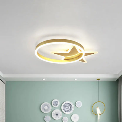 DecorBites™ DecorBites™ Contemporary Acrylic Star & Circle LED Flush Mount Light - Gold Finish, Warm/White Lighting