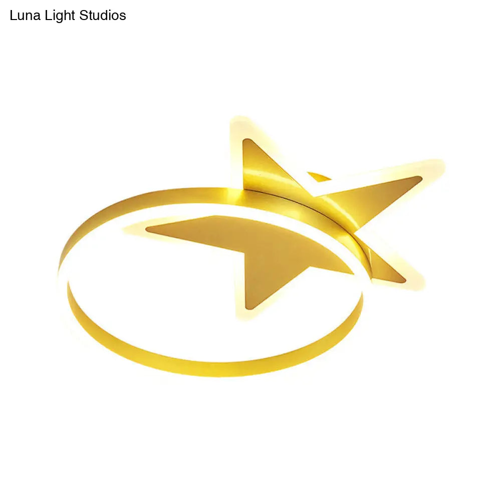 DecorBites™ DecorBites™ Contemporary Acrylic Star & Circle LED Flush Mount Light - Gold Finish, Warm/White Lighting