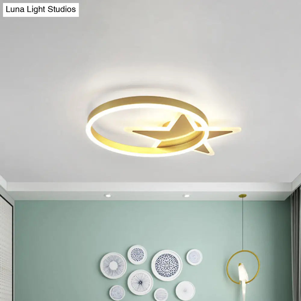 DecorBites™ DecorBites™ Contemporary Acrylic Star & Circle LED Flush Mount Light - Gold Finish, Warm/White Lighting