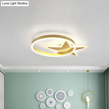 DecorBites™ DecorBites™ Contemporary Acrylic Star & Circle LED Flush Mount Light - Gold Finish, Warm/White Lighting