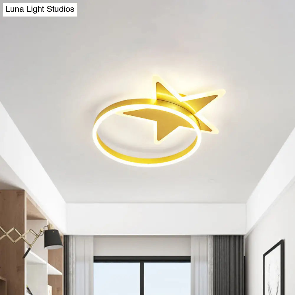 DecorBites™ DecorBites™ Contemporary Acrylic Star & Circle LED Flush Mount Light - Gold Finish, Warm/White Lighting