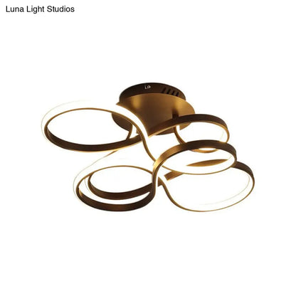 Lámpara de techo LED semiempotrada DecorBites™ contemporánea de acrílico trenzado en negro/dorado/blanco - Luz blanca