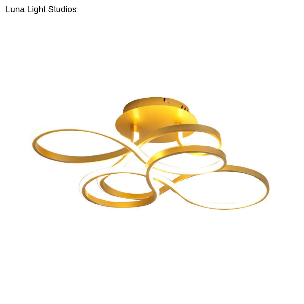 Lámpara de techo LED semiempotrada DecorBites™ contemporánea de acrílico trenzado en negro/dorado/blanco - Luz blanca