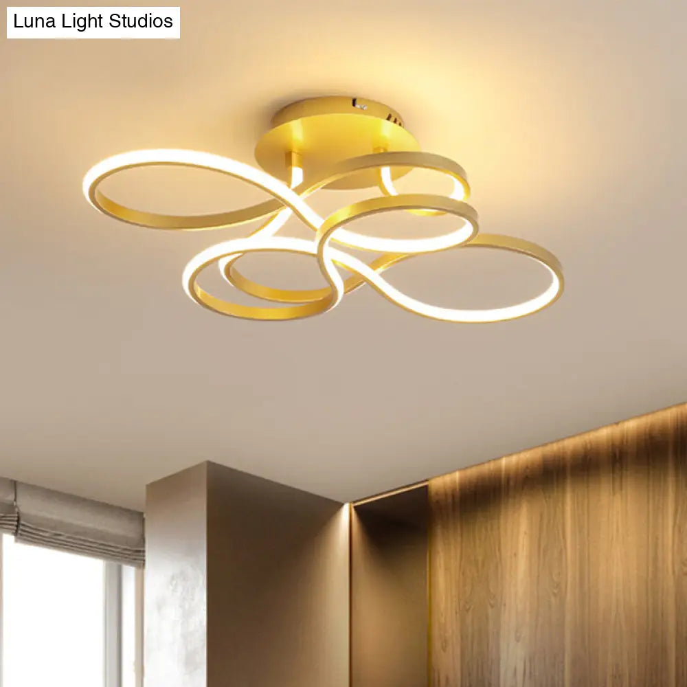 Lámpara de techo LED semiempotrada DecorBites™ contemporánea de acrílico trenzado en negro/dorado/blanco - Luz blanca