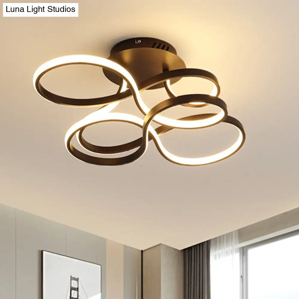 Lámpara de techo LED semiempotrada DecorBites™ contemporánea de acrílico trenzado en negro/dorado/blanco - Luz blanca