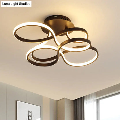 Lámpara de techo LED semiempotrada DecorBites™ contemporánea de acrílico trenzado en negro/dorado/blanco - Luz blanca
