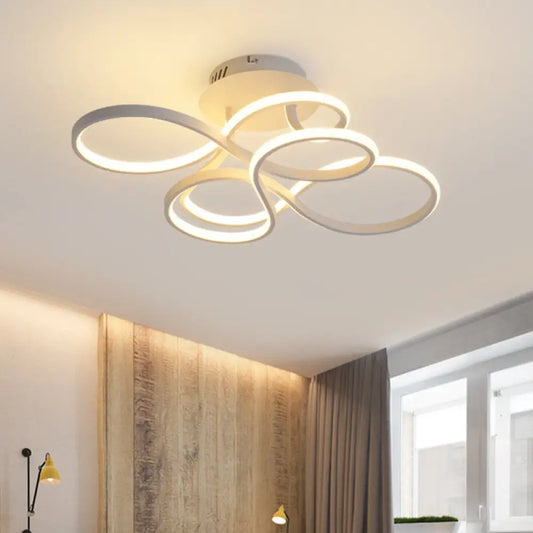 Lámpara de techo LED semiempotrada DecorBites™ contemporánea de acrílico trenzado en negro/dorado/blanco - Luz blanca