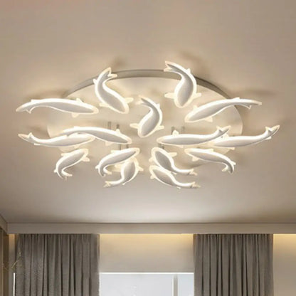 DecorBites™ DecorBites™ Contemporary Acrylic White LED Fish Flush Mount Light - Stylish Ceiling Lighting for Living Room