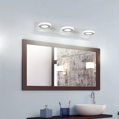 Aplique de pared circular ajustable de estilo contemporáneo DecorBites™ para baño, en acrílico blanco con 3 bombillas - Luz cálida/blanca