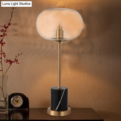 Contemporary Alien Bedside Table Lamp in Clear/Smoke Grey Glass with 1-Light | Designer Night Stand Light in Black/White