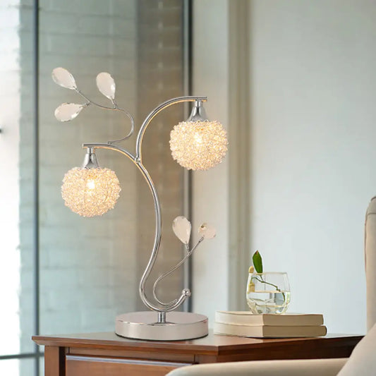 Lámpara de mesa contemporánea de aluminio - Forma de bola de alambre, acabado cromado - 2 luces