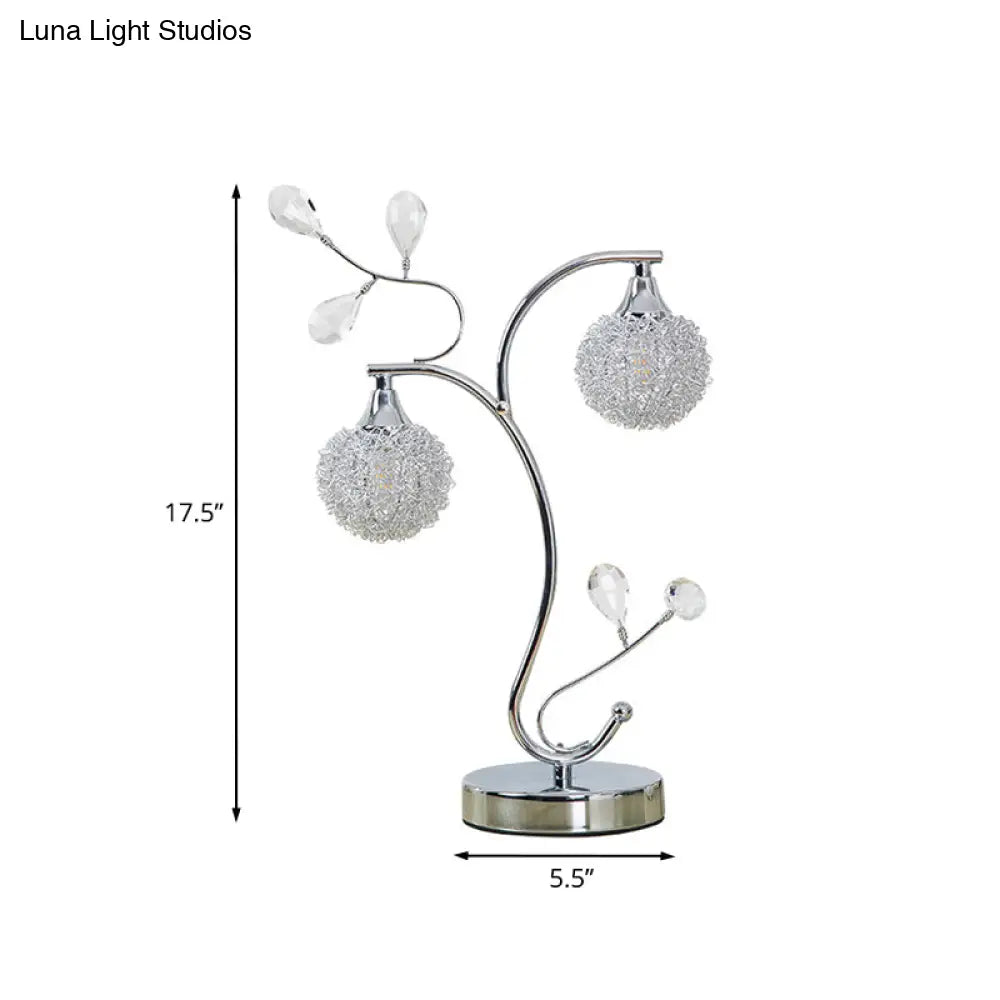 Lámpara de mesa contemporánea de aluminio - Forma de bola de alambre, acabado cromado - 2 luces