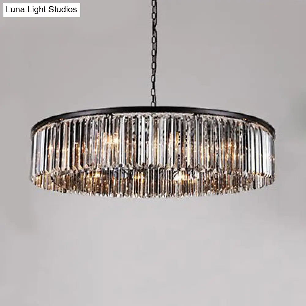 Contemporary Amber/Clear/Smoke Gray Crystal Drum Chandelier Pendant Light with Adjustable Chain - 6-Light LED Suspension Lamp