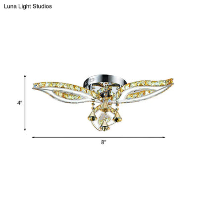 DecorBites™ DecorBites™ Contemporary Amber Crystal LED Chrome Flushmount - Leaf Bedroom Semi Mount Lighting