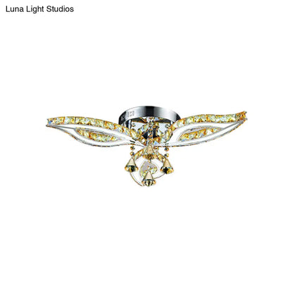 DecorBites™ DecorBites™ Contemporary Amber Crystal LED Chrome Flushmount - Leaf Bedroom Semi Mount Lighting