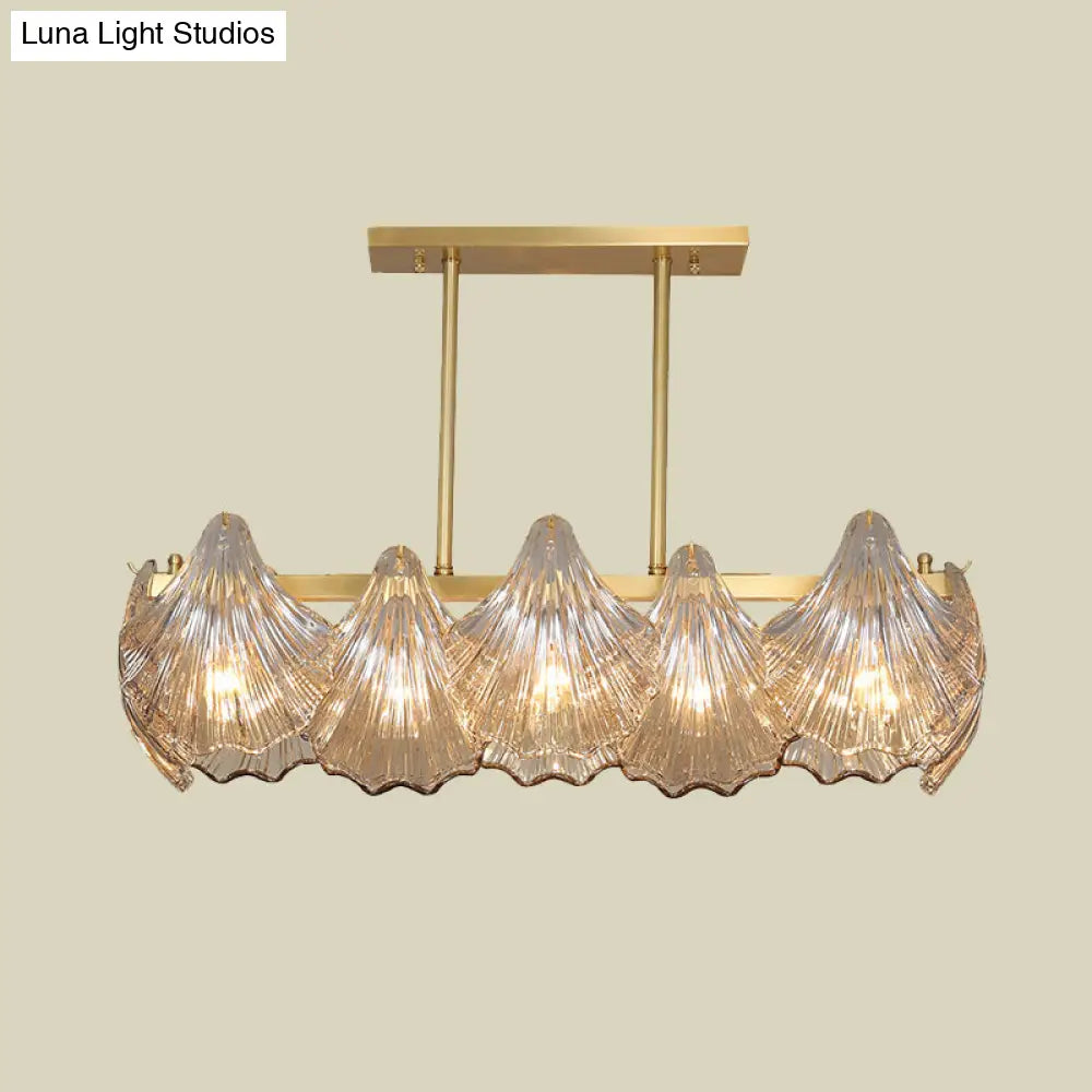Lámpara colgante contemporánea DecorBites™ de cristal ámbar con iluminación de isla en latón - 8 luces, brazo metálico lineal