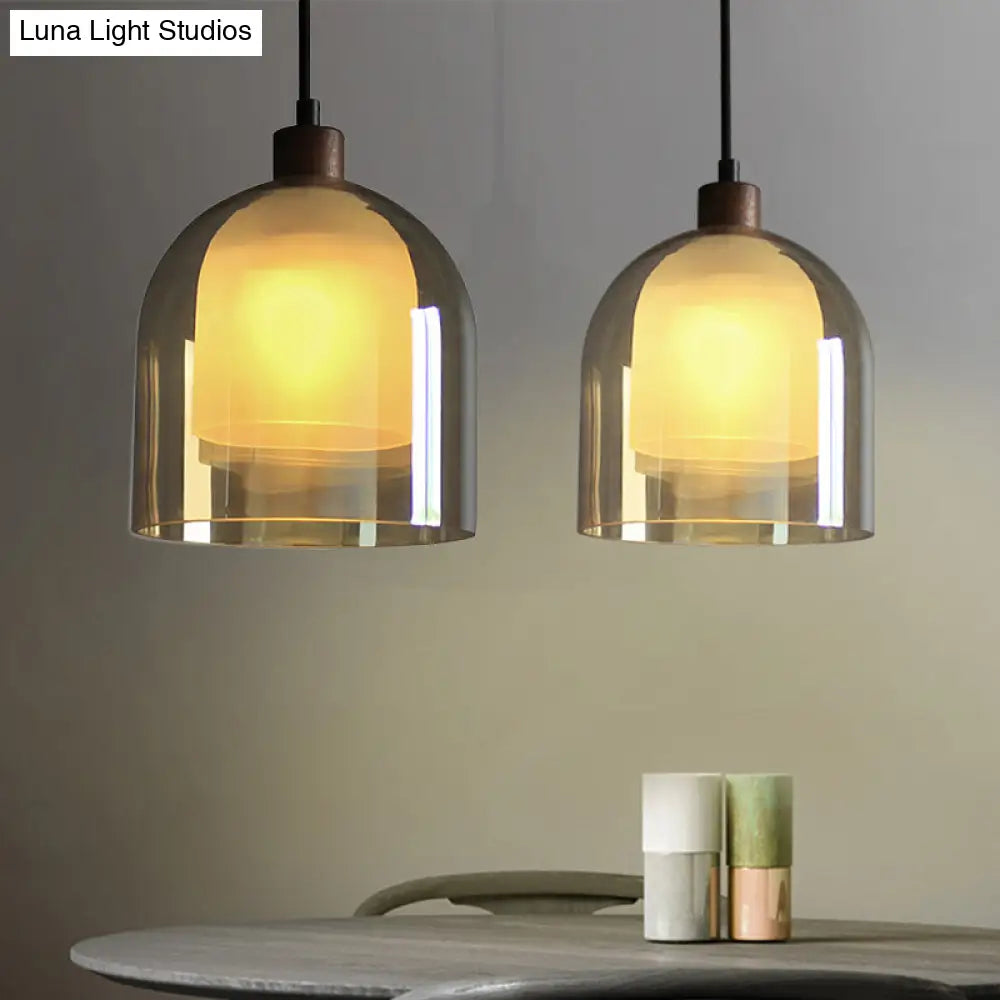 Contemporary Amber Glass Bell Pendant Light with Bronze Ceiling Lamp – Inner Glass Shade