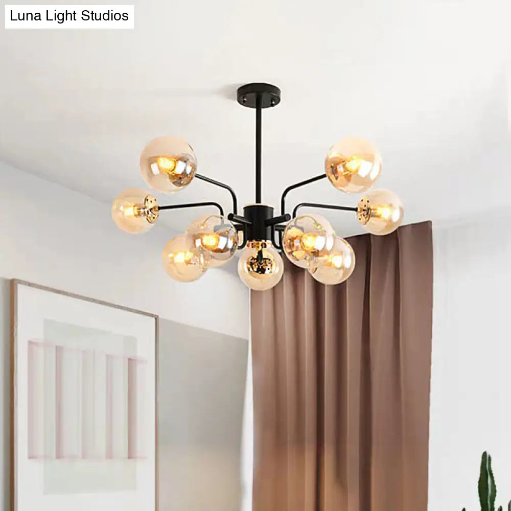 Lámpara de techo colgante esférica contemporánea DecorBites™ de cristal ámbar con 10 bombillas en color negro para sala de estar