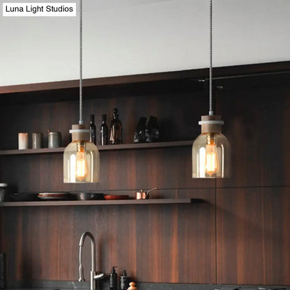 Contemporary Amber Glass Urn Ceiling Light: Stylish 1-Head Pendant for Kitchen Lighting