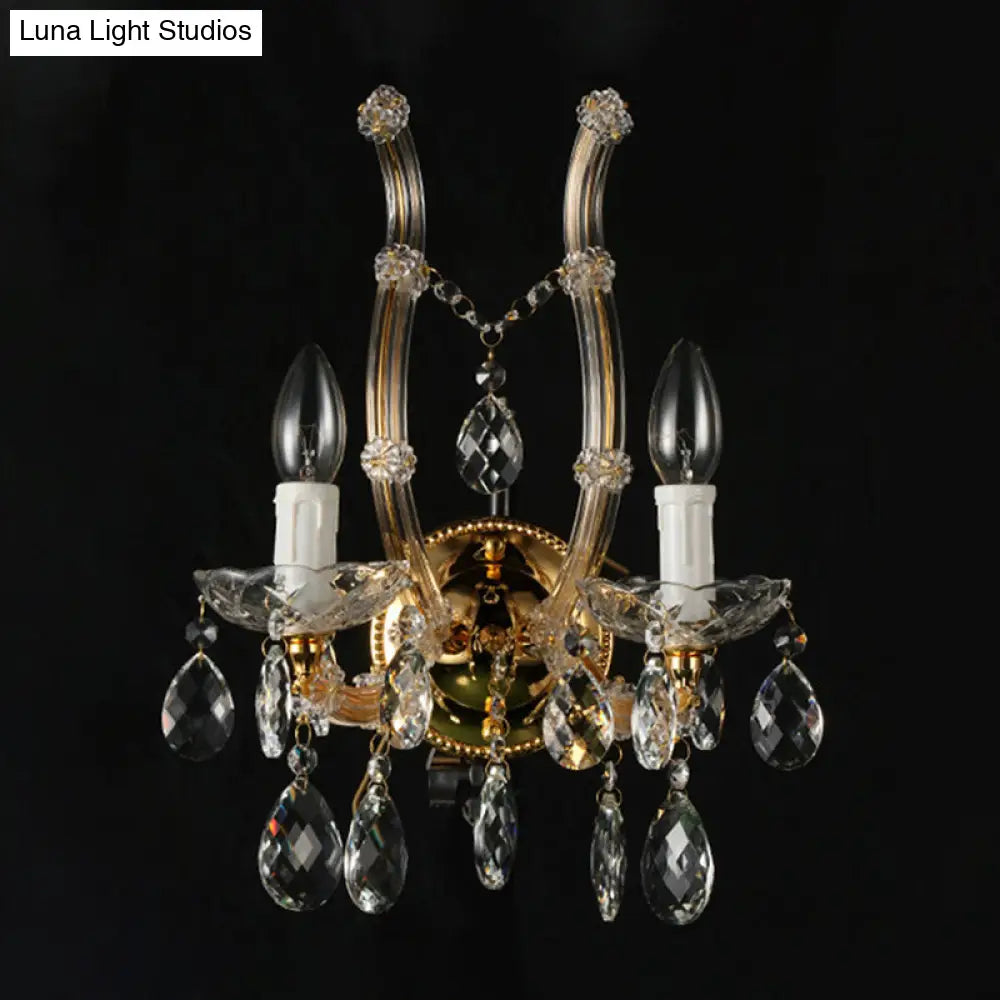 Aplique de pared DecorBites™ de cristal ámbar contemporáneo con decoración de cristal - Acabado dorado, 2 luces