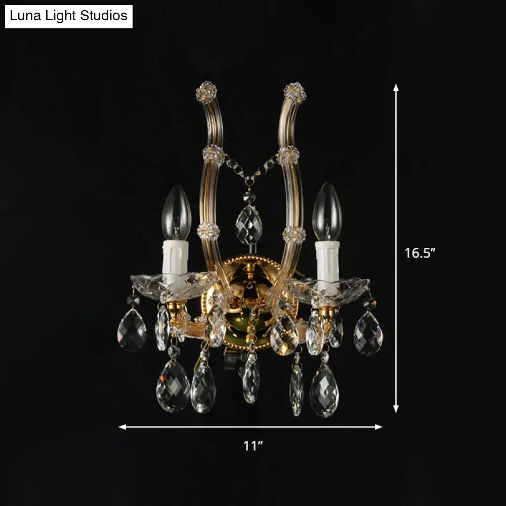 Aplique de pared DecorBites™ de cristal ámbar contemporáneo con decoración de cristal - Acabado dorado, 2 luces