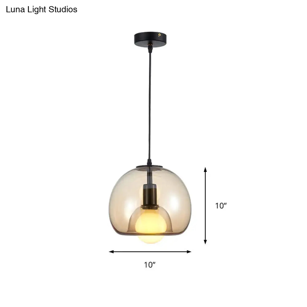 Contemporary Amber/Smoke Glass Dome Pendant - Black Hanging Lamp for Bedroom