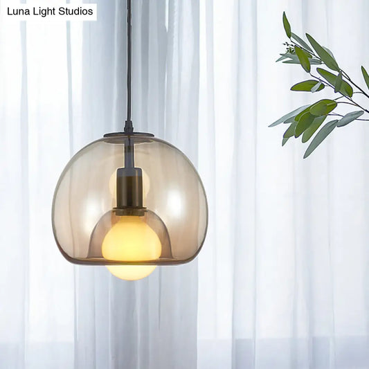 Contemporary Amber/Smoke Glass Dome Pendant - Black Hanging Lamp for Bedroom