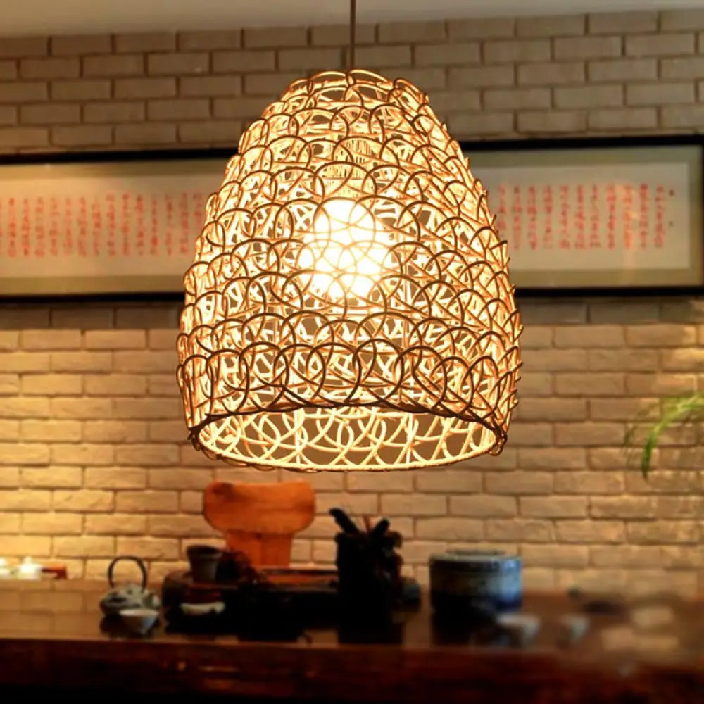 Contemporary Bamboo Basket/Trumpet Hanging Lamp Ceiling Pendant Light for Restaurant