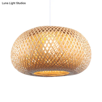 Contemporary Bamboo Donut Pendant: 1-Head Wood Ceiling Light