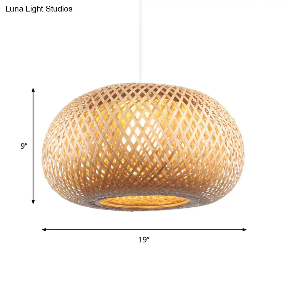 Contemporary Bamboo Donut Pendant: 1-Head Wood Ceiling Light