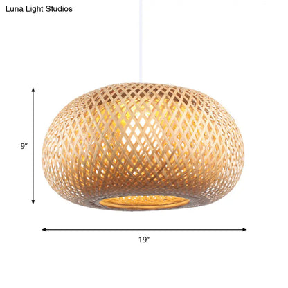 Contemporary Bamboo Donut Pendant: 1-Head Wood Ceiling Light