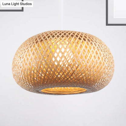 Contemporary Bamboo Donut Pendant: 1-Head Wood Ceiling Light