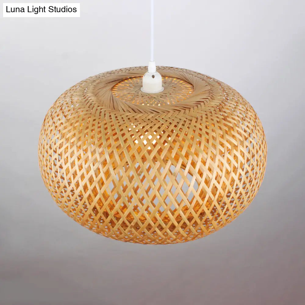 Contemporary Bamboo Donut Pendant: 1-Head Wood Ceiling Light