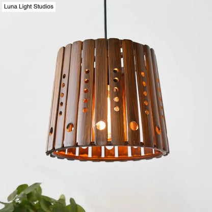 Contemporary Bamboo Pendant Lamp with Slatted Design - Brown