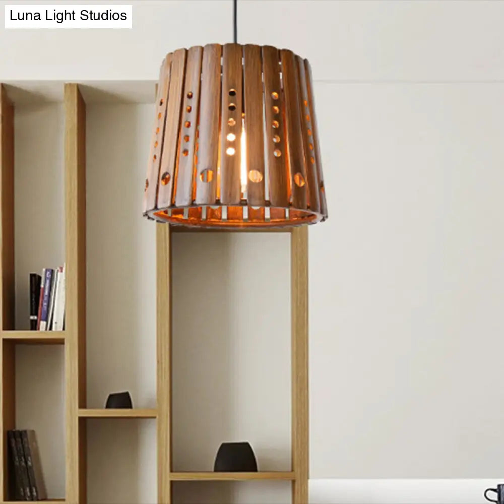 Contemporary Bamboo Pendant Lamp with Slatted Design - Brown