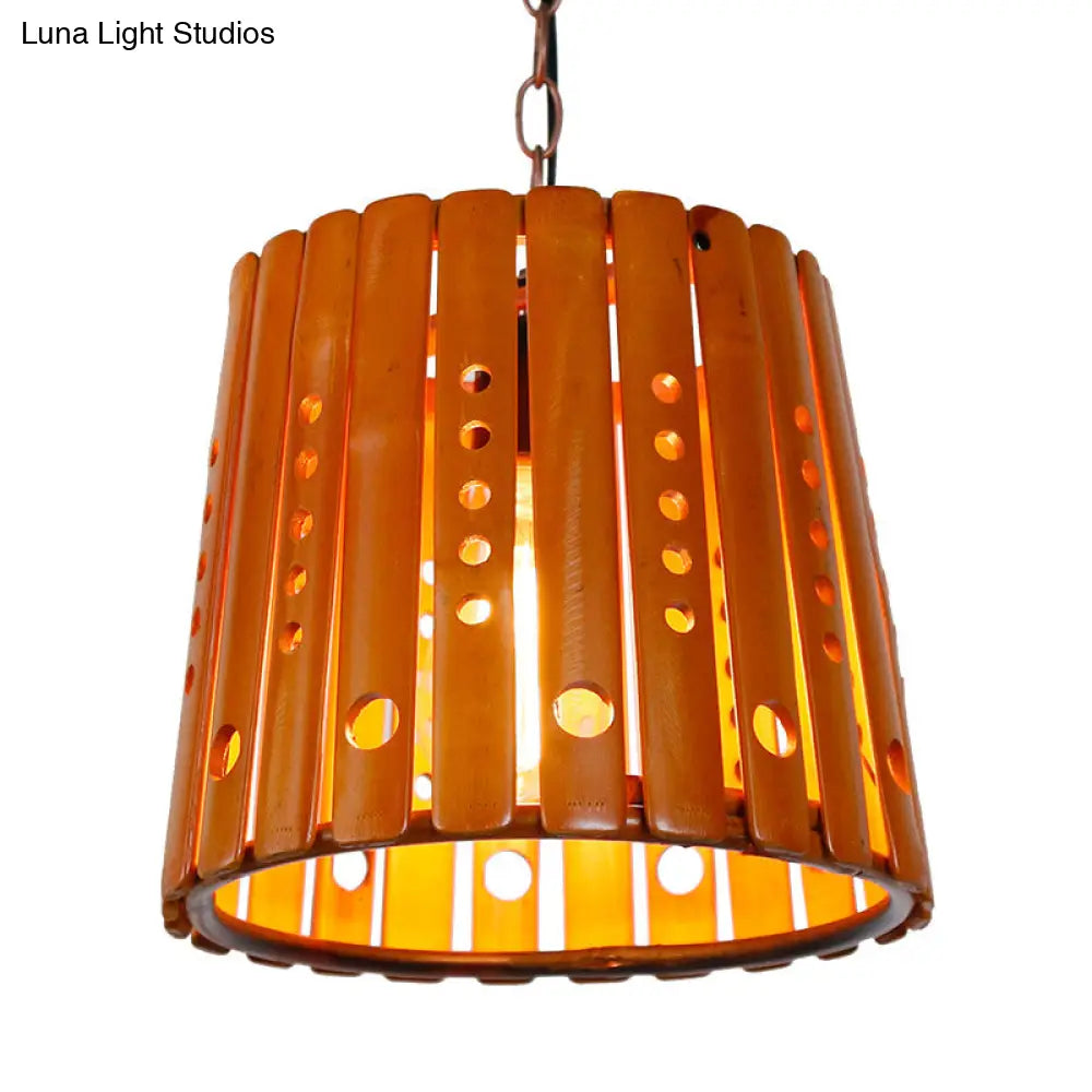 Contemporary Bamboo Pendant Lamp with Slatted Design - Brown